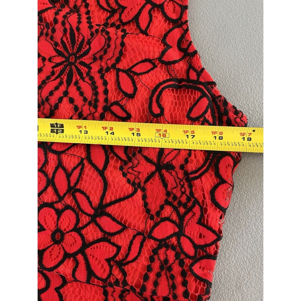 Sharagano Floral Lace Overlay Womens Cocktail Dress Size 14 Red Black Classic - Picture 7 of 13